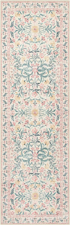 Wonnitar Floral Washable Runner Rug, 2'6"x8' Runners for Hallways Pink Rugs for Entryway Bedroom, Boho Non Slip Soft 8ft Long Carpet for Kitchen Bathroom Laundry