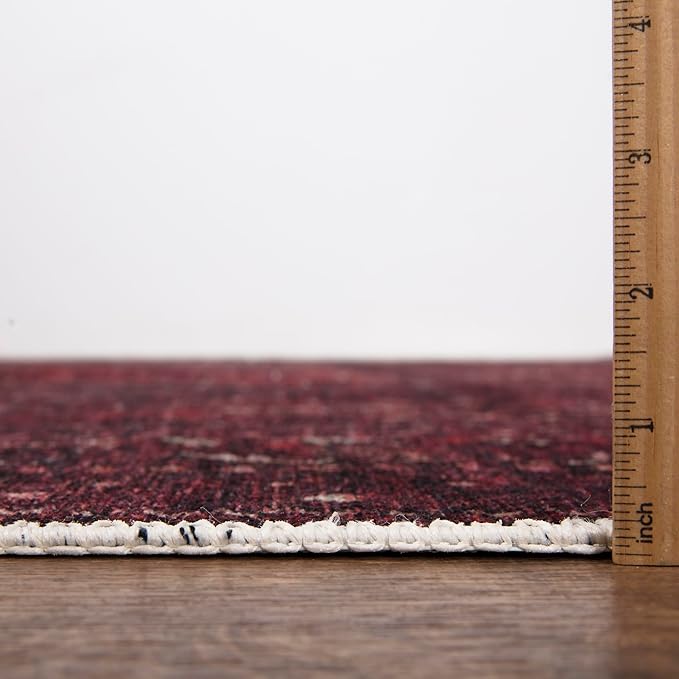 Bloom Rugs Washable Non-Slip 4' x 6' Rug - Dark Red Traditional Bordered Area Rug for Living Room, Bedroom, Dining Room, and Kitchen - Exact Size: 4' x 6'