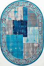 Distressed Blue Grey Greek Key Pattern Indoor Area Rug 6x9 for Living Room Bedroom Dining Room Faux Wool Anti Slip Floor Mats Nursery Entryway Minimalist Geometric Texture Bordered Rugs Retro Carpet