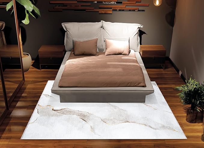 Bloom Rugs Caria Washable Non-Slip 9x12 Rug - Ivory/Gold Modern Abstract Area Rug for Living Room, Bedroom, Dining Room, and Kitchen - Exact Size: 9' x 12'