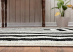 Abani Contemporary Blue & Ivory 6' Round Area Rug, Contrasting Geometric Modern Stripe Symmetrical Living Room Carpet Rugs