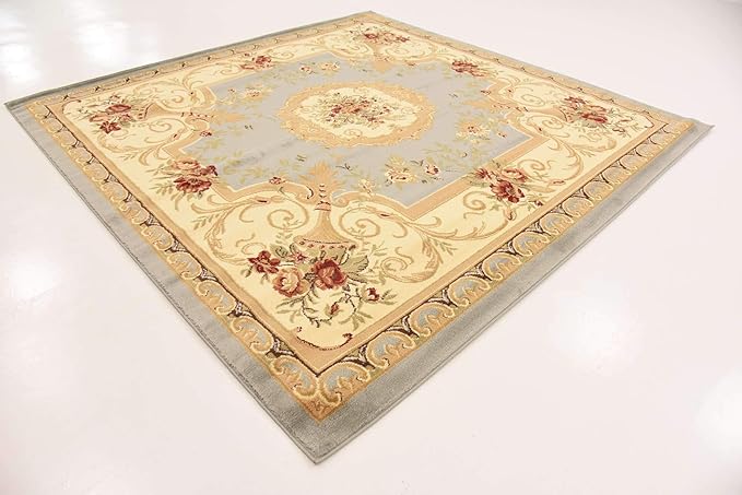 Unique Loom Versailles Collection Area Rug - Henry (7' 10" Square Light Blue/Cream)