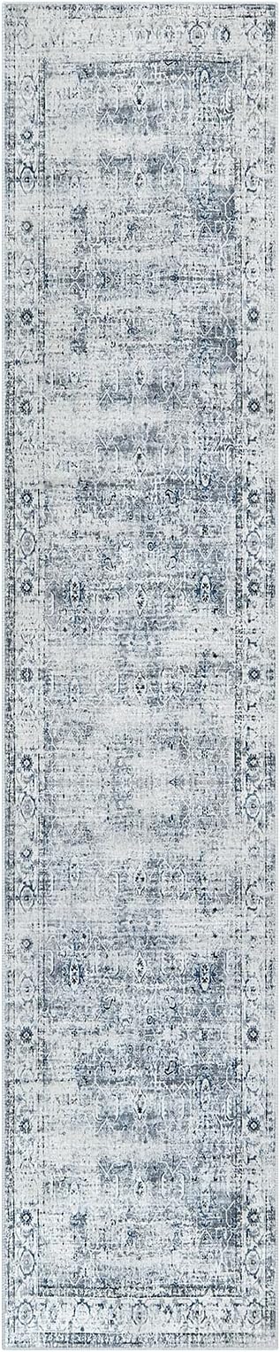 Morebes Vintage Hallway Runner Rug 12 ft, Extra Long Washable Kitchen Rug Runner Non-Slip, Soft Indoor Floor Throw Carpet for Hall Living Room Dining Room Office Farmhouse, Blue-Gray