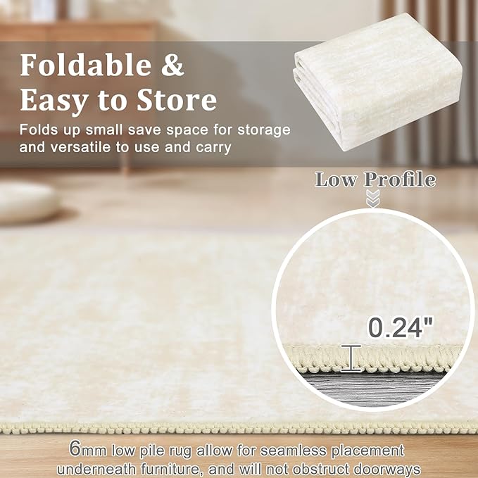 RUGSREAL Small Contemporary Area Rug Modern Solid Indoor Throw Carpe Machine Washable Non-Slip Low-Pile Area Rug for Living Room Bedroom Laundry, 2' x 3' Cream-White