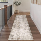 3x7 Washable Runner Rug Brown Grey Abstract Hallway Kitchen Throw Rug Neutral Modern Non Slip Soft Low Pile Carpet for Bathroom Laundry Bedroom Living Room