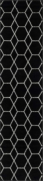 Unique Loom Trellis Frieze Collection Area Rug - Geometric (2' x 8' 8" Runner, Black/ Ivory)