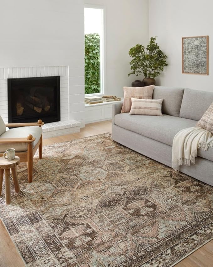 Loloi Amber Lewis Billie Collection, Clay & Sage 3'-6" x 5'-6" Area Rug – Antique & Distressed Accent Rugs for Living Room, Bedroom, Entryway & Hallway, No Shed High Traffic Area Home Decor Rug