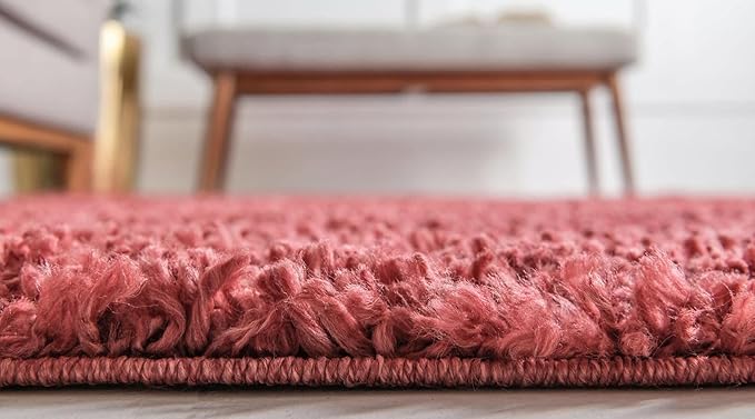 Unique Loom Davos Shag Collection Area Rug - Solid (2' 7" x 16' 5" Runner, Poppy)