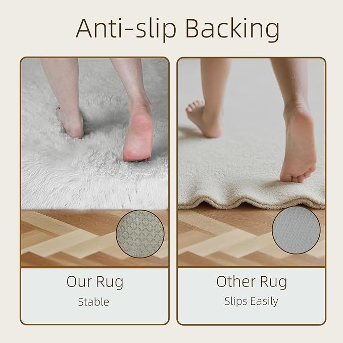 2x3 Solid Fluffy White Area Rug – Washable, Durable, Small Bedroom Rug, Non-Slip High Pile Shag Rugs for Living Room, Bedroom, Bedside, Dorms,Grils Rooms, Kids Room, Soft Indoor Floor Carpet