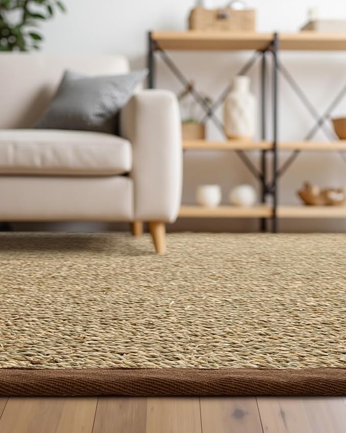 DEXI Area Rug Natural Fiber 4x6, Braided Woven Seagrass Rugs No Shed, Soft Neutral Rustic Carpet Mat for Indoor Entryway Outdoor Patio Dining Living Room Bedroom Farmhouse, Natural