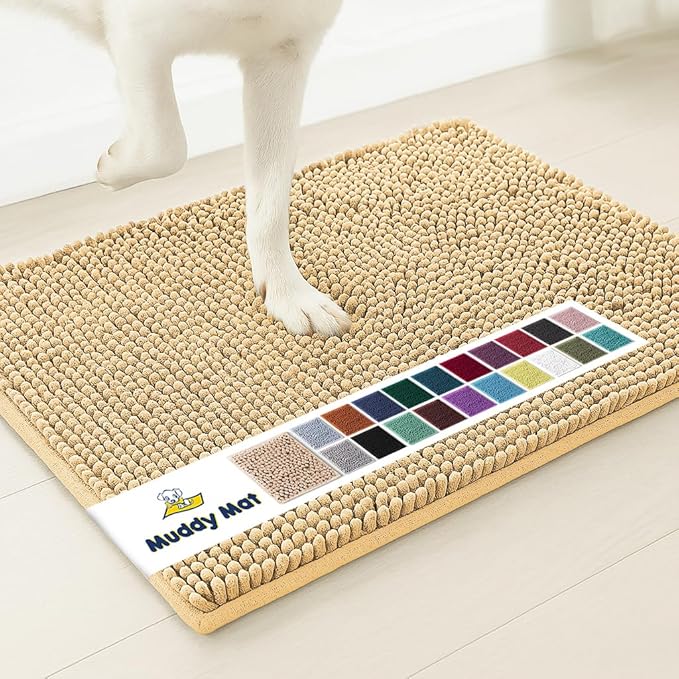 Muddy Mat® Original Dog Door Mat for Muddy Paws, Super Absorbent Microfiber, Non-Slip Washable Pet Rug, Quick Dry Chenille Entryway Carpet, Machine Washable Indoor Outdoor mat, Beige 24"x72"