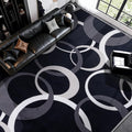YIHOUSE 9x12 Ft Area Rugs, Concentric Circle Carpet Washable Rug, Black and White Geometric Design Rug for Extra Large Living Rooms, Great Rooms, Commercial Spaces Office Decor, Nonslip Non-Shedding