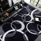 YIHOUSE 9x12 Ft Area Rugs, Concentric Circle Carpet Washable Rug, Black and White Geometric Design Rug for Extra Large Living Rooms, Great Rooms, Commercial Spaces Office Decor, Nonslip Non-Shedding
