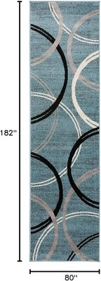 Rugshop Modern Wavy Circles Design Runner Rug, Carpet with Jute Backing for Hallway, Entryway, or Laundry Room, Blue, 2'7" x 6'