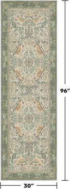 2'6"x8' Long Hallway Runner Rug - Vintage Botanical Wide Runners for Kitchen Bedroom Hall Way, Washable Non Slip with Rubber Backing, Light Green Sage Floral Décor