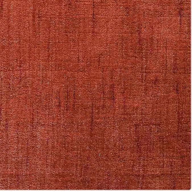 Hand Knotted Loom Wool ECO-Friendly Area Rugs - 6'x6', Square, Light Red Color, Solid Plain Design, High Pile Handmade Anti Skid Area Rugs for Living Room, Bed Room (L00111)