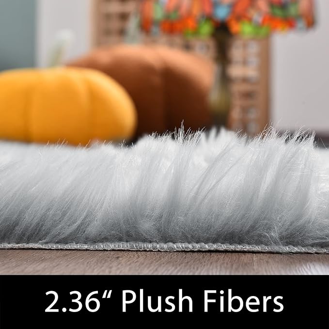Latepis Washable Runner Rug 2x10 Gray Plush Faux Sheepskin Fur Rugs Fluffy Carpet for Living Room Luxury Home Decor Rectangle