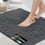 GORILLA GRIP Bath Rug Mat, Thick Soft Absorbent Chenille, Quick Dry Microfiber Mats, Rubber Backing Washable Shower Floor Rugs, US Designed Bathroom Bathmat Home Decor Accessories, 24x17, Charcoal