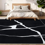 YIHOUSE Abstract Washable Rug 5x7,Ultra Thin Non Slip Black Rugs for Living Room,Modern Minimalist White Stripe Rugs for Bedroom,Dining Room Office Playroom (5'x7',Black-1)