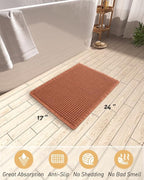AMOAMI Upgraded Waffle Bath Mat, Super Absorbent Non Slip Bath Mats for Bathroom Floor, Machine Washable Bathroom Rugs with Tassels, Rubber Backed Bathroom Mats, Ultra Soft, 17" x 24", Dirty Orange