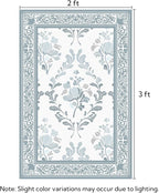SOULFUL Medium Pile 2x3 Entryway Rug - Soft Underfoot Small Area Rug - Mist Blue Boho Floral - Washable Non-Slip - Perfect for Hallway Kitchen Bedroom Bathroom Indoor Entrance