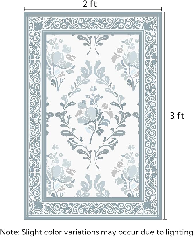 SOULFUL Medium Pile 2x3 Entryway Rug - Soft Underfoot Small Area Rug - Mist Blue Boho Floral - Washable Non-Slip - Perfect for Hallway Kitchen Bedroom Bathroom Indoor Entrance