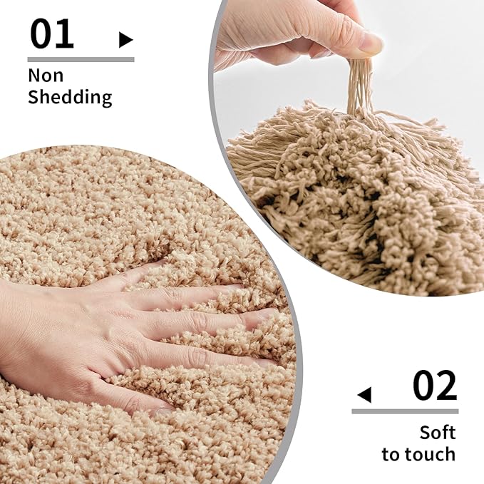 Small Bathroom Rug 17x24 Non Slip Beige Fluffy Bath Mat for Bathroom Floor Washable Plush Luxury Bath Rug for Tub Soft Shaggy Absorbent Shower Mat