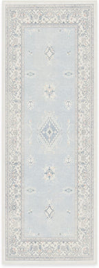 RUGGABLE Washable Vintage Runner Rug – Verena Soft Blue 2.5x7, Stain-Resistant, Non-Slip Hallway Runner – Machine Washable Rug for Hallway, Entryway, Living Room & Kitchen–with Cushioned Pad