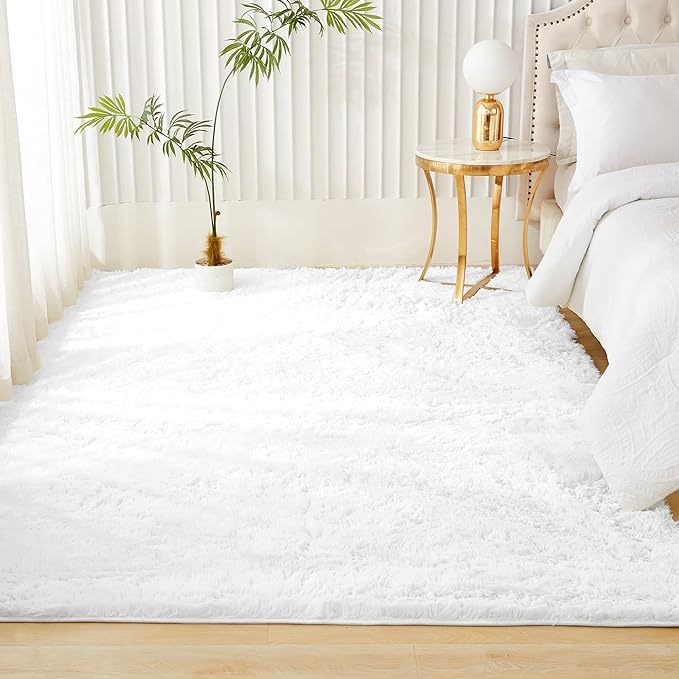 Andency White Soft Area Rugs for Living Room Bedroom, 3x5 Non-Slip Fluffy Shag Carpet, Indoor Floor Fuzzy Shaggy Living Room Plush Rug for Kids Dorm Nursery Home Decor Aesthetic