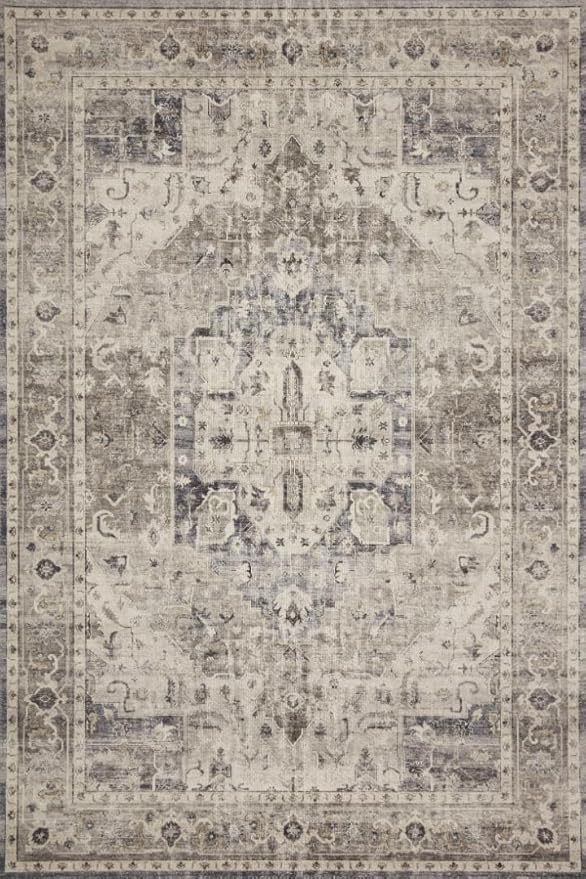 Loloi Hathaway Collection HTH-05 Steel/Ivory 7'-6" x 9'-6", .25" Thick Area Rug, Soft, Durable, Printed, Modern, Low Pile, Non-Shedding, Easy Clean, Living Room Rug