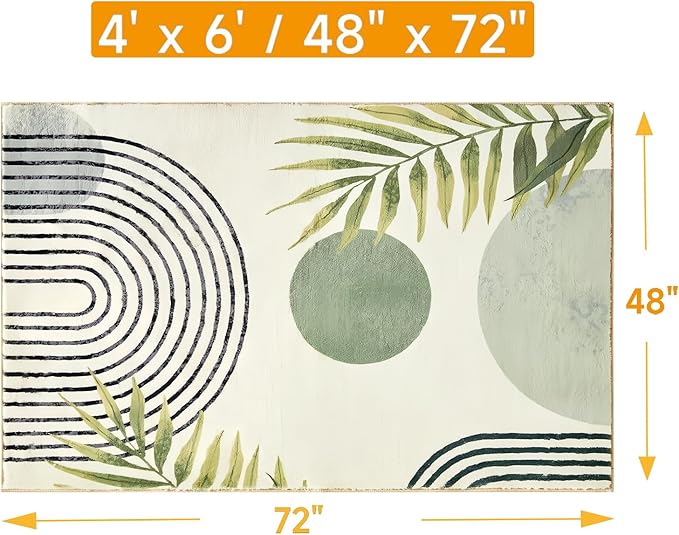 Area Rug 4x6 Modern Green Rug Abstract Tropical Leaves Bedroom Rug Washable Aesthetic Carpet for Living Dining Playroom