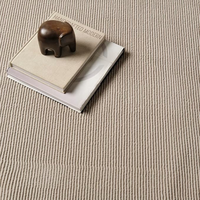 Revival Rugs Stripe 7'10"x10' Washable Area Rug for Living Room Bedroom - 100% Recycled Oeko-TEX Certified, Medium Pile, Taupe