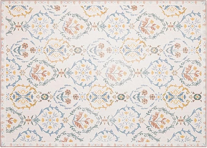 Phantoscope Washable Area Rug 5'x7' Non-Slip, Vintage Floral Boho Rugs for Living Room, Bedroom, DiningRoom, Soft Botanical Moroccan Pattern, Low-Pile Foldable Floor Carpet, Ivory Pink/Boho Garden