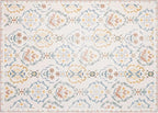 Phantoscope Washable Area Rug 5'x7' Non-Slip, Vintage Floral Boho Rugs for Living Room, Bedroom, DiningRoom, Soft Botanical Moroccan Pattern, Low-Pile Foldable Floor Carpet, Ivory Pink/Boho Garden
