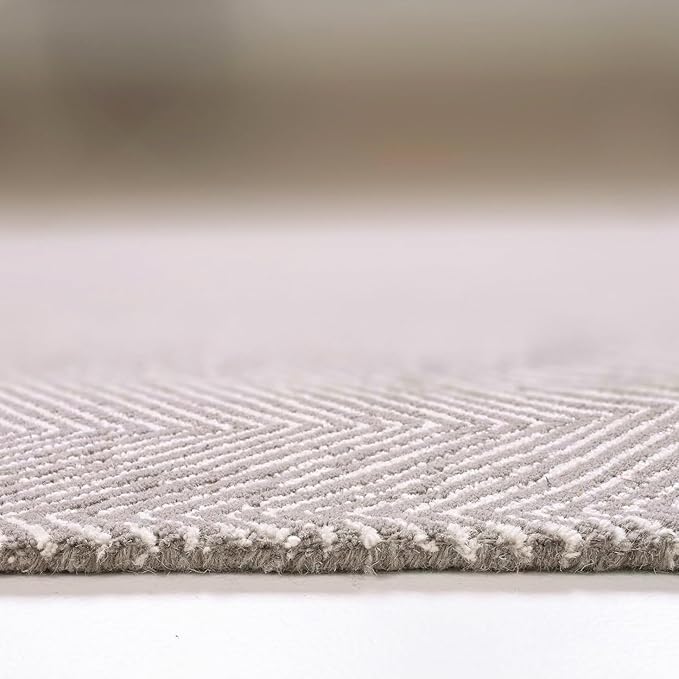 Modern Herringbone Chevron Collection Handcrafted Wool Area Rug - Durable, Zigzag Pattern, for High Traffic, Contemporary Design for Living Room, Bedroom, Dining Room Decor (Smoke Grey, 9' x 12')