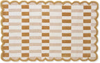 Hand-Tufted Wool Area Rug with Scalloped Edges, Neutral Beige Plaid Pattern, Cozy Soft Accent Rug for Living Room, Bedroom, and Nursery, Handmade Decorative Carpet, 8x10 Ft