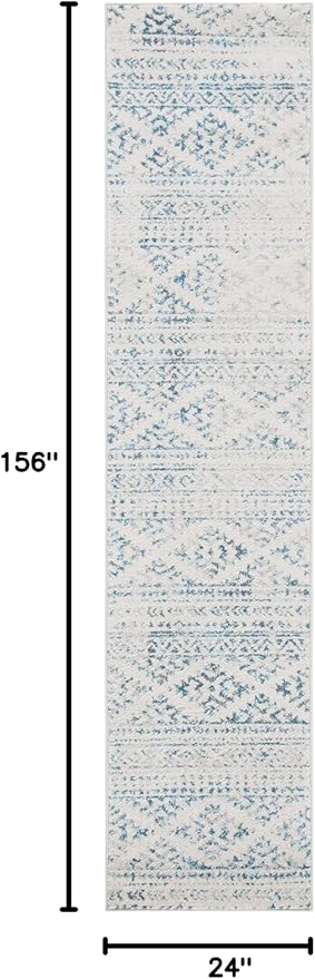 SAFAVIEH Tulum Collection Runner Rug - 2' x 13', Ivory & Turquoise, Moroccan Boho Tribal Design, Non-Shedding & Easy to Clean, Ideal for Living Room, Hallway, Foyer, Bedroom (TUL272E)