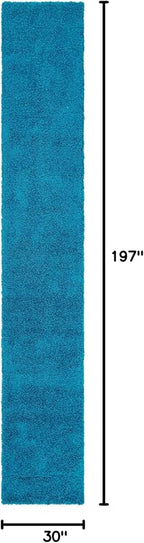 Unique Loom Solid Shag Collection Area Rug (2' 6" x 16' 5" Runner, Turquoise)