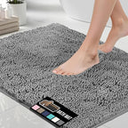 GORILLA GRIP Bath Rug Mat 48x24, Thick Soft Absorbent Chenille, Quick Dry Microfiber Mats, Rubber Backing Washable Shower Floor Rugs, Bathmat Runner, US Designed Bathroom Home Decor Accessories Grey
