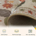 Floral 9x12 Area Rug Machine Washable Soft Print Boho Carpet Non Slip Doormat Low Pile Flower Area Rugs for Living Room Bedroom Nursery Kitchen Dining Room Indoor-Brown/Brick