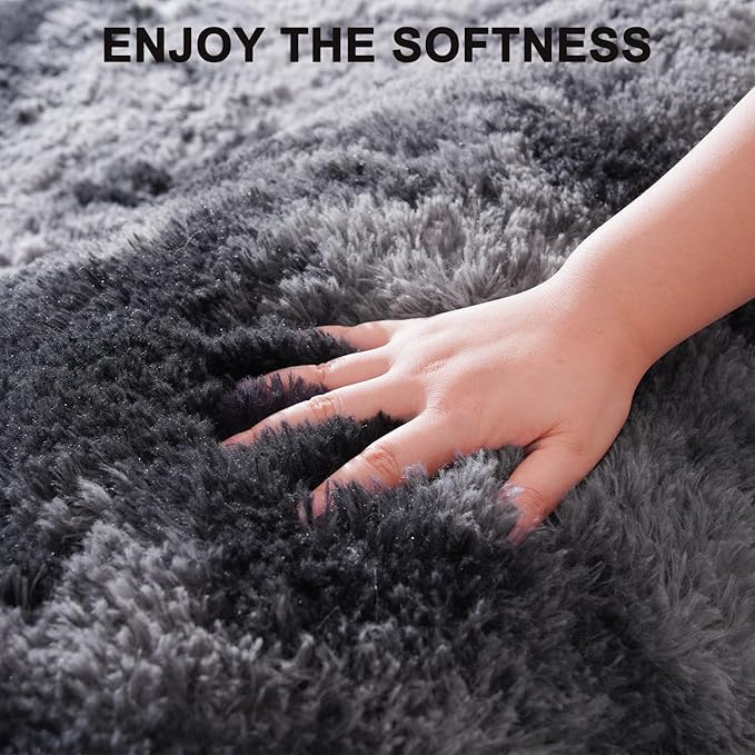 Beglad Shag Rugs for Living Room, Area Rugs 5x7 Feet Upgrade Anti-Skid Modern Minimalist Style Memory Foam Rugs for Bedroom, Indoor Carpet Suitable for Boys Room Decor, Tie-Dyed Dark Grey