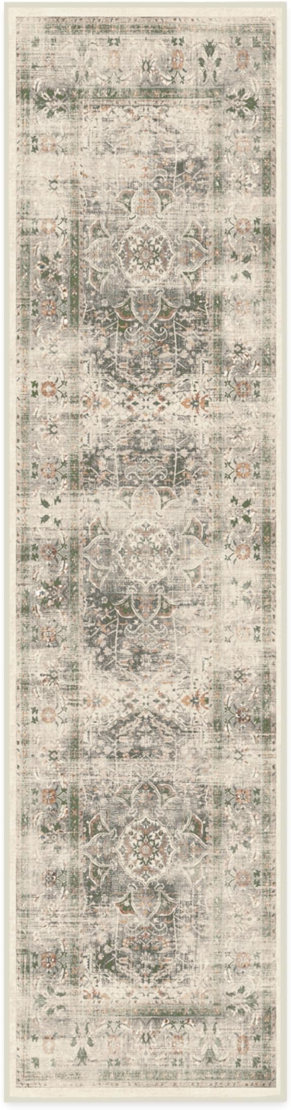 RUGGABLE Washable Vintage Runner Rug – Sarrah Sage 2.5x12, Stain-Resistant, Non-Slip Hallway Runner – Machine Washable Rug for Hallway, Entryway, Living Room & Kitchen – with Standard Pad
