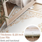 jinchan Area Rug 8x10 Washable Rug Vintage Living Room Carpet Thin Non Slip Large Mat Floral Medallion Boho Floor Cover Low Pile Carpet for Bedroom Dining Room Nursery Office Farmhouse