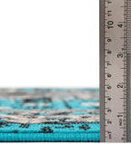 Unique Loom Taftan Collection Border Geometric Tribal Inspired Design Area Rug (6' 0 x 9' 0 Rectangular, Turquoise/ Gray)