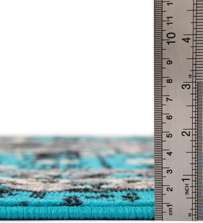 Unique Loom Taftan Collection Border Geometric Tribal Inspired Design Area Rug (9' 0 x 12' 0 Rectangular, Turquoise/ Gray)