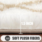 ONASAR 5x7 Area Rugs for Living Room Bedroom, Washable Fluffy White and Beige Faux Fur Bedside Rug, Geometric Boho Soft Plush Shaggy Floor Carpet Mat for Nursery Kids Girls Teen Dorm Home Decor