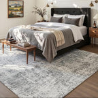 Area Rug 6x9 Washable Rug Light Grey for Living Room, Dining Room, Bedroom, Large Carpets, Non Slip & Non-Shedding Low Pile Vintage Print Rug for Home Office Decor