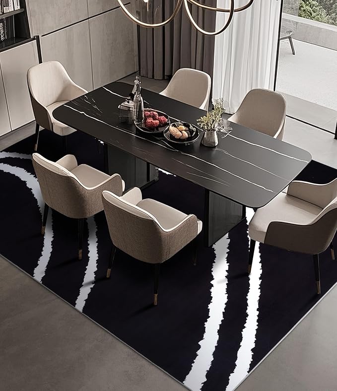YIHOUSE Black Modern Area Rug 5x7,Abstract Rugs for Bedroom,Minimalist Striped Rug,Black and White Geometric Rug,Dark Washable Area Rugs 5x7 Non Slip Throw Rugs for Bedroom，Office