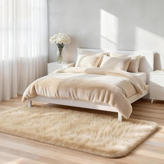 2x6 Solid Fluffy Camel Area Rug – Washable, Durable, Small Bedroom Runner Rug, Non-Slip Shag Rugs for Living Room, Bedroom, Bedside, Dorms, Kids Room, Sofa Coffee Table, Indoor Floor Carpet