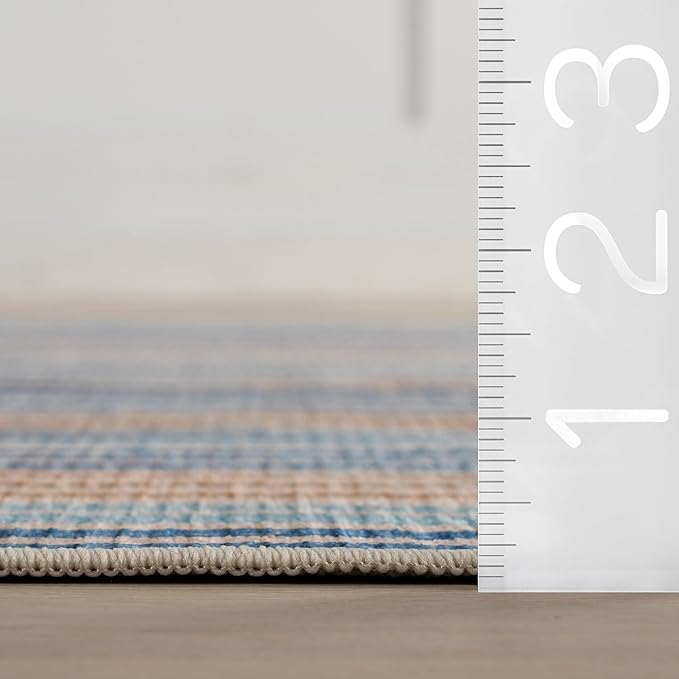 Dash & Albert Tyne Blue Machine Washable Rug, 3 X 5 Feet, Blue/Tan Stripe Pattern